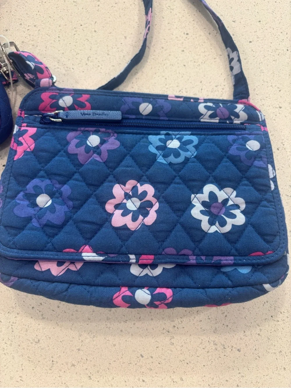 Vera Bradley Quilted Floral Crossbody Bag and Pouch in Navy “”Ellie Flowers”